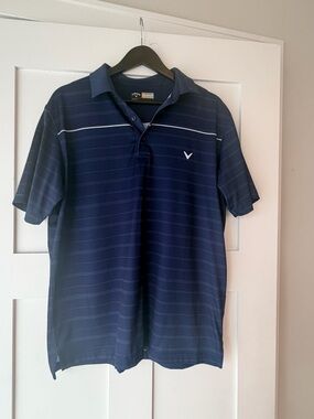 Callaway Navy Short-Sleeve Striped Performance Polo